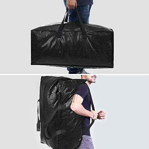 Surblue Moving Bags Heavy Duty Dorm Storage Moving Totes Extra Large Clothing Storage Packing Bags with Backpack Straps Strong Handles Zippers Replace Moving Storage Boxes for Moving Dorm Room Essentials, Pillows, Bedding, Blankets, Black£¬ Set of 2