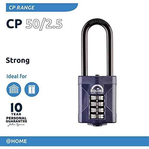 Squire Heavy Duty Padlock (CP50/2.5) - Toughest Extra Long Shackle - 4 Wheel Combination Padlock - Alloy Steel for Corrosion Resistance - Weatherproof Lock for Home, School & Shed (Blue, 50 mm)