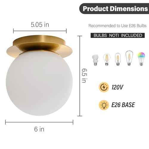 Modern Glass Globe Wall Sconce: Gold Spherical Sconces Light - Small Brass Vanity Single Ball Lights Fixture - Contemporary Milk Glass Wall Mounted Lamp for Bedroom Bathroom Hallway Bulb Not Included