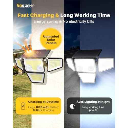 Ensenior Solar Lights Outdoor, IP65 Waterproof Motion Sensor Outdoor Light with Remote Control, 279 LED 4 Heads Solar Security Light with 4 Mode, 270¡Æ Wide Angle Solar Flood Light for Outside, 4 Packs