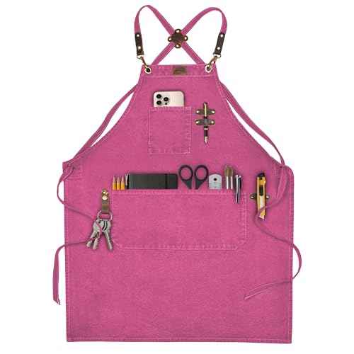 LEATHER VILLAGE Chef Aprons for Men Women with Large Pockets, Cotton Canvas Cross Back Adjustable Work Apron, Size M to XXL