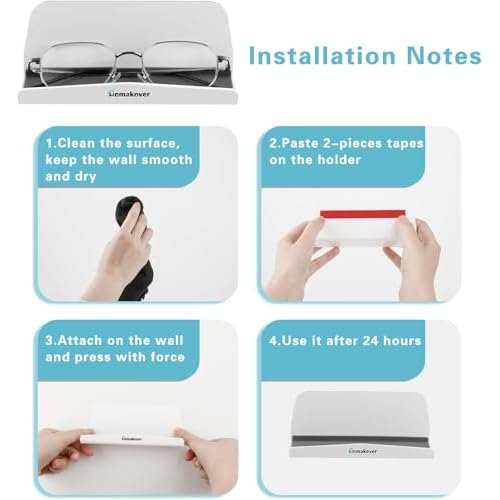 Acrylic Home Office Wall-Mounted Reading Glasses Holder, Sunglasses Glasses Wall Shelves, Eyeglasses Display Rack, Glasses Organizer with Adhesive Tape for Bedroom, Living Room, Entryway (White)