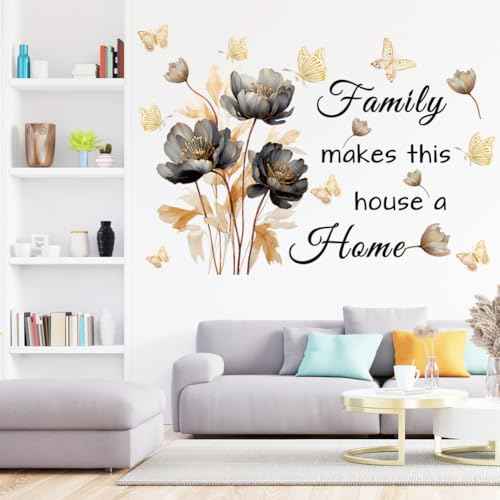 Gold Family Wall Decals Inspirational Wall Quotes Wall Stickers Family Make This House a Home Removable Peel and Stick for Home Decor (Golden Black)