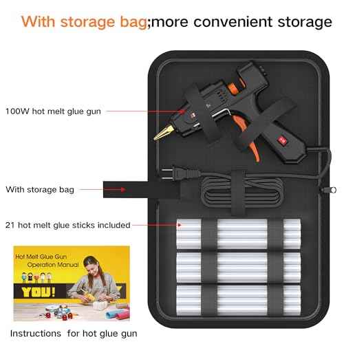 IZIO Hot Glue Gun with 21 Glue Sticks7/16") &Storage Pouch - 100W Fast Heating (2-3 Min), Heavy Duty DIY Starter Kit for Crafts, Fabric, Wood, Home Repairs,Non-Drip Precision Nozzle, ergonomic|Black