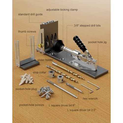 Kolvoii Pocket Hole Jig, Professional Adjustable Pocket Screw Jig for Strong Joints, Versatile Drill Guide Jig for Materials 1/2" to 3 1/8" Thickness with Storage Case