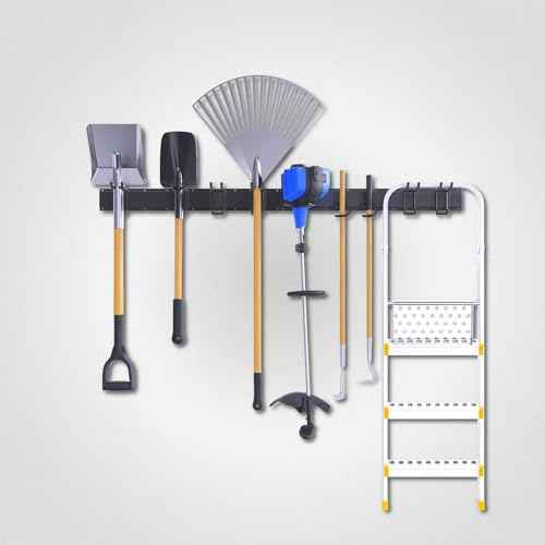 Garage Tool Organizer, 64 Inches Garden Tool Storage Rack Wall Mount, Adjustable 14 Pcs Heavy Duty Hooks, Yard Organization for Weed Wacker, Weed Eater, Shovels, Trimmers, Hoses