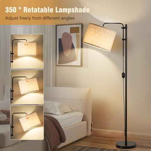 GyroVu Floor Lamp for Living Room, Adjustable Height Standing Lamps with 350¡Æ Rotate Beige Lampshade, 67.5-Inch Modern Tall Lamp Dimmable Floor Lamps for Corner Bedroom Home Office (Bulb Included)