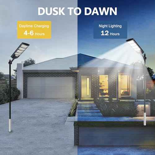 Solar Street Lights Outdoor Waterproof, LED Dusk to Dawn Solar Light, Flood Lights with Motion Sensor and Remote Control, for Exterior Wall, Patio, Yard, Deck, Garden,Parking Lot Lights(2-Pack)