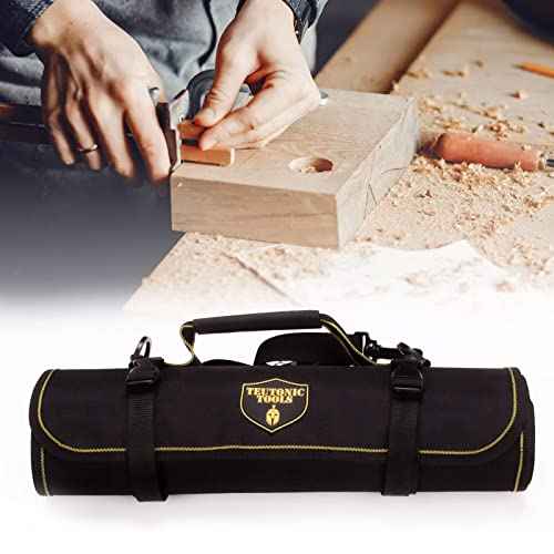 Teutonic Roll Up Tool Bag, 25 Pockets Pouch Waterproof Organizer Kit for Wrenches; Perfect Set for Mechanics, Electricians, Handymans;Keychain + eBook