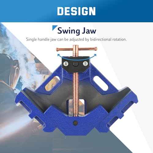 DASBET Cast Iron Heavy Duty Two Axis 90 Deg Welding Clamp Right Angle Self Centering Jig Fixture for Wood Miter Clamp