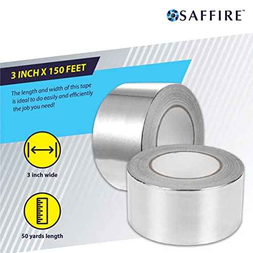 Saffire Heavy Duty HVAC Professional Aluminum Foil Tape 3-inch x 150 feet - Hot and Cold Air Ducts, Insulation and More (6 Pack)