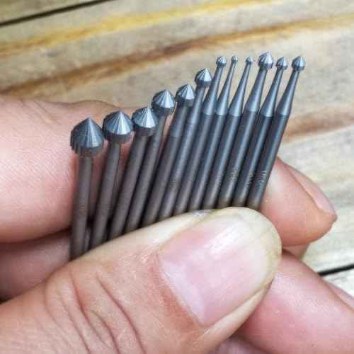 Luo ke 12 Pcs Cylinder-Cone Shape Carving Burr Sets, 3/32'' Shank Jewelry Making Stone Setting Burs for Lapidary (008-040)