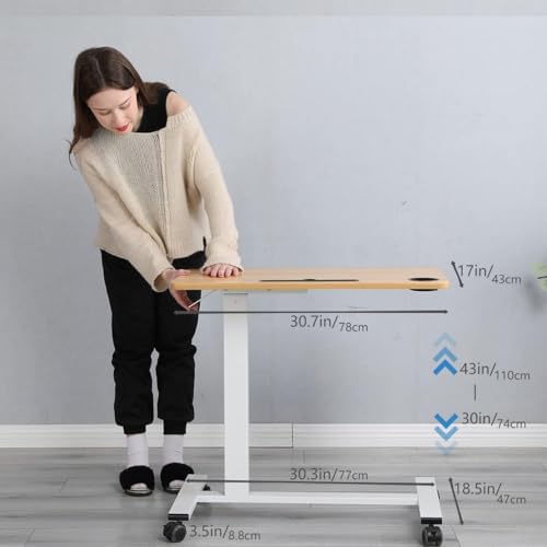 Overbed Beside Table,Bed Desk,Hospital Bedside Table,Pneumatic Mobile Laptop Computer Standing Desk Cart with Tray