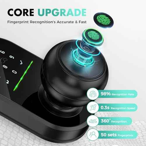 Keypad Smart Door Lock with Knob, Keyless Entry Door Lock, Fingerprint Door Knob for Front Door, Electronic Code, App Remote Control, Easy Installation, Auto Lock,Black