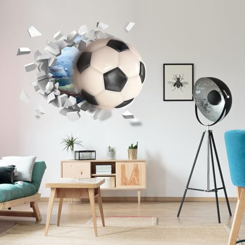 CEYAZYE 29.5"x27.4" 3D Soccer Wall Stickers, Removable Football Wallpaper Art Decor for Boys Room, Vinyl Soccer Sport Wall Sticker Posters Decal for Bedroom Playroom Living Room Window Door Decoration