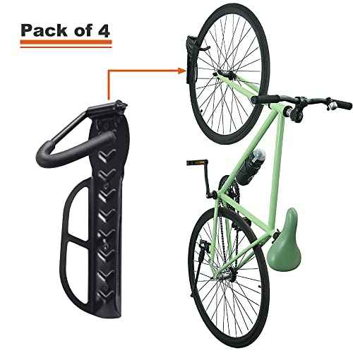 Wallmaster Bike Storage Rack for Garage, Wall Mount Bicycles Hanger, 4-Pack Bike Storage System Vertical Bike Hooks
