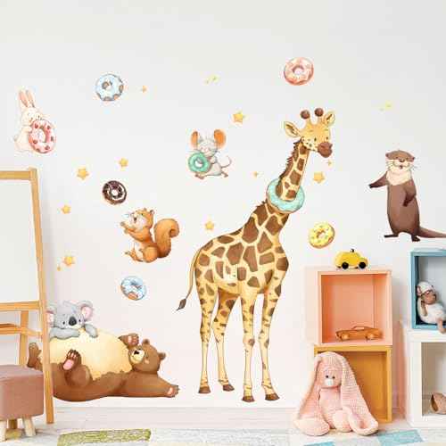 Supzone Jungle Animal Wall Decals, Giraffe Forest Safari Animal Wall Stickers Peel and Stick Art Decor for Kids Baby Bedroom Living Room Nursery Playroom Classroom Kindergarten
