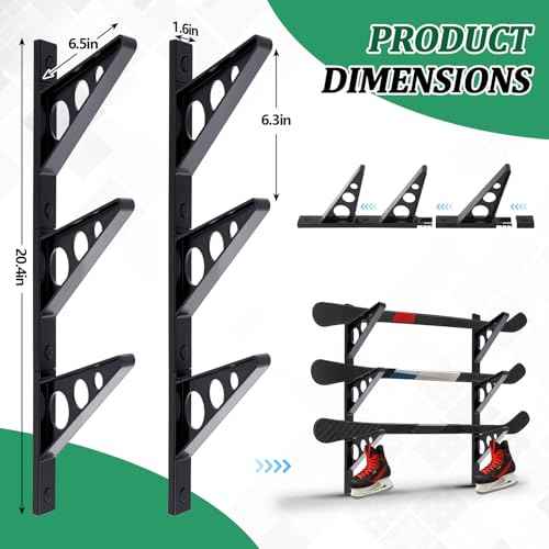 Ski Wall Rack Horizontal Ski Rack Wall Mount Hockey Stick Storage, Garage Storage for Sports Equipment, Skates, Lacrosse Sticks, 3 Tiers