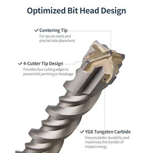 3/16 Inch x 12 Inch SDS Plus Rotary Hammer Drill Bit, Firecore Tungsten Carbide Long Drill Bits for Concrete Masonry Ceramic Tile Cement Walls Brick Rocks Stone, Brocas para Concreto