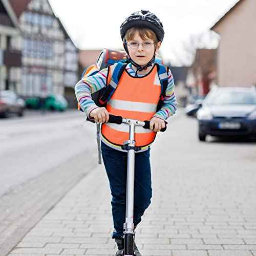 Geyoga 10 Pcs Kids Reflective Vest Bulk Visibility Child Safety Construction Vest Toddler Protective Orange Clothes for Boys Girls Cycling Walking Skiing Skateboarding Runner