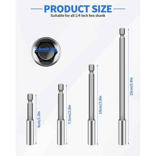 8 PCS Drill Bit Extension, 1/4" Hex Shank Magnetic Drill Extension Bit Holders, S2 Steel Impact Drill Bit Extender (2 Inch,3 Inch, 4 Inch, 6 Inch) for DIY, Automotive; Repair Work