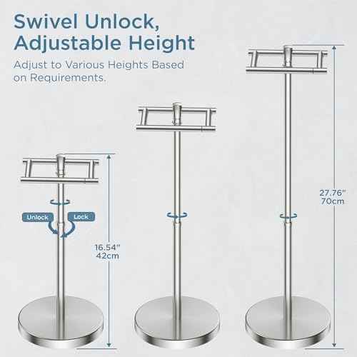 Toilet Paper Holder Stand Adjustable, Freestanding Tissue Roll Holder for Bathroom, Pivoting Design, Durable SUS 304 Stainless Steel and Weighted Base Toilet Paper Storage Holder, Brushed Nickel
