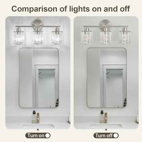Crystal Bathroom Light Fixtures,Bathroom Lighting Fixtures Over Mirror, Modern 3-Light Brushed Nickel Vanity Lights for Mirror, Restroom,Kitchen(Ceramic E26 Socket,Bulbs Not Include)