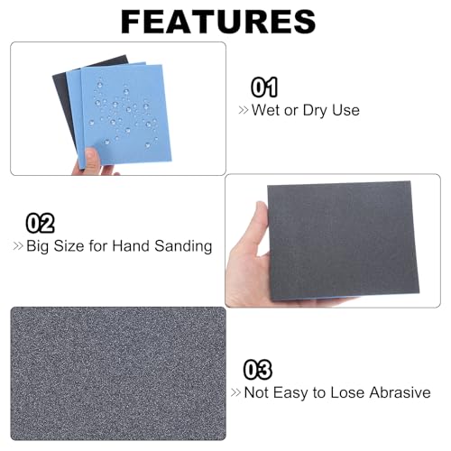 uxcell 2pcs Sanding Sponge Block, 800-1000 Grit Sanding Sponge Pad 140mm x 114mm x 5mm Soft Foam Wet Dry Hand Sander Block Sandpaper for Model Metal Wood Furniture Polishing
