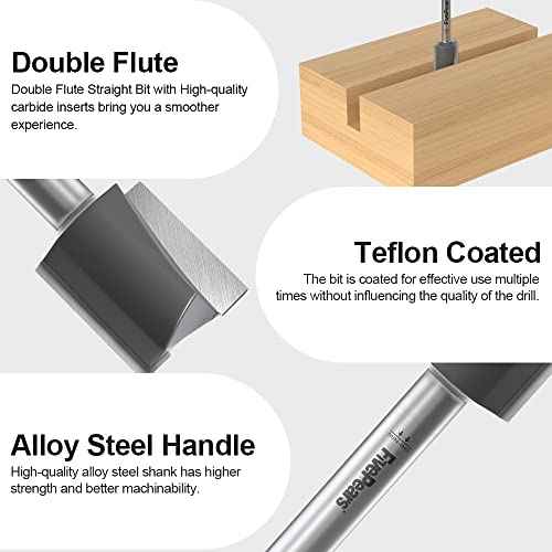 FivePears Straight Router Bits 1/4 Inch Shank Double Flute, 3/4 Inch Cutting Diameter, 3/4 Inch Cutting Length, Used for Create Groove, Dado or Hollow