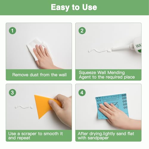 Drywall Repair Kit, 2 Pcs Spackle Wall Patch Repair Kit with Scraper, Wall Mending Agent Wall Putty Paste Wall Hole Filler in Home Large Hole Drywall Patch, Quick Repair Crack, Plaster Wall Repair