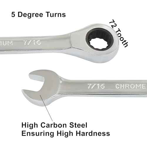 2 Pcs 7/16 Inch Ratchet Wrench Imperial Ratcheting Combination Wrench Set, 12 Point, 72 Teeth for Projects SAE Tight Spaces