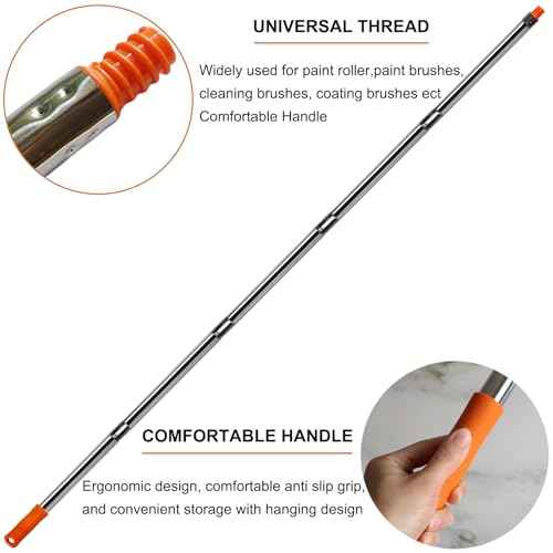 5 PCS Total 6.5 Ft Extension Pole, Paint Roller Stainless-Steel Threaded Splicing Extension Poles for Hand Drywall Sander Wall Cleaning and Polishing Paint Roller Brushes
