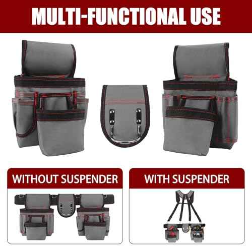 Tool Belt With Suspenders, Heavy Duty Carpenter Tool Belt with 22 Pockets - Adjustable Lightweight Electrician for Construction, Framing, Carpentry Work