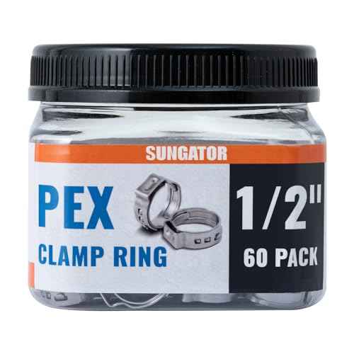 (60 Pack) SUNGATOR 1/2 Inch Pex Crimp Rings, Stainless Steel 1/2" Cinch Clamp Ring, Pex Clips for Tubing Pipes Connection, Single Ear Hose Clamp for Plumbers & DIY Users