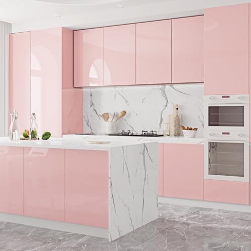 15.8''x80'' Glossy Pink Contact Paper for Countertops Shiny Pink Peel and Stick Wallpaper Self Adhesive Glitter Contact Paper for Cabinets Bathroom Dresser Table Vinyl Film Wall Stickers