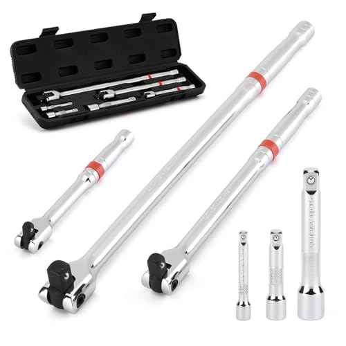 6-Piece Breaker Bar Set, Breaker Bar with Socket Extension, 1/4", 3/8" and 1/2" Drive, 6", 10", 15" Length with 180¡Æ Rotatable Head, CR-V Steel