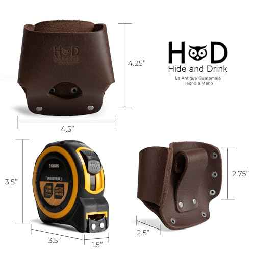 Hide & Drink, Large Tape Measure Holder, Tool Holster w/Easy Belt Loop for Handymen, Carpenters, Electricians, Durable Hammer Pouch, Full Grain Leather, Handmade