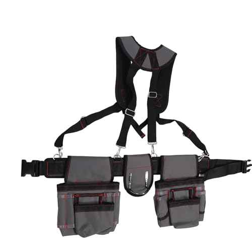 GOTOTOP Men's Tool Belt, 600D Oxford Fabric, Tool Belt Bag with Adjustable Waist Strap, Grey, 29.53 Inches, Tool Belts for Construction