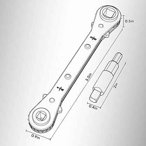 Mellbree HVAC Service Wrench, Carbon Steel, 3/8 in, 1/4 in, 5/16 in, 3/16 in