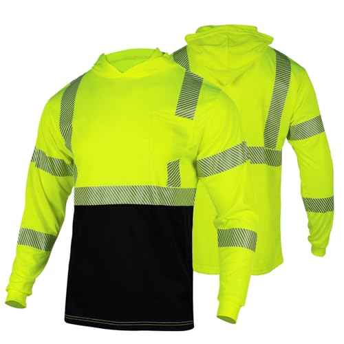 FONIRRA Safety Reflective High Visibility Long Sleeve T Shirts with Hood for Men Construction Work ANSI Class 3
