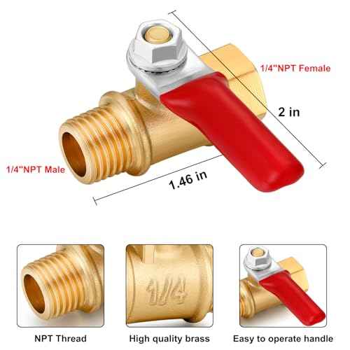 1/4 Inch Valve Npt Air Compressor Brass Heavy Duty Valve Male and Female Shut off Switch 1/4 NPT Thread Pipe Fitting (Male x Female 3PCS)