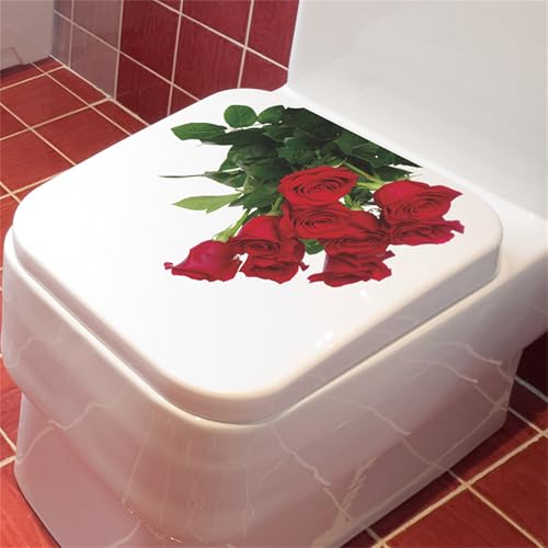 Romantic Red Rose Toilet Decals Red Rose Wall Stickers Bathroom Beautification Decoration Wall Stickers Self Adhesive Pegatinas para Pared