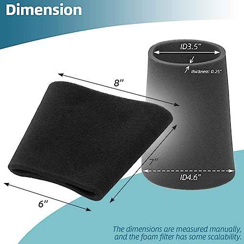 25-1202 Foam Filter for Stanley 1-5 Gallon Vacuums, Wet Dry Vac Filter Compatible with Stanley SL18910P-3, SL18130P, SL18133, SL18129 Vacuums Replacement Parts (Pack of 2)
