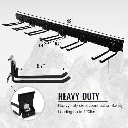 Garage Organization Wall Mount, 32inch Garden Tool Organizer With 6 Clamping Hooks, Heavy Duty, Garage Hanging Storage Rack For Yard Tools, Shovel, Shed, Hold Up to 300lbs (32Inch Black)