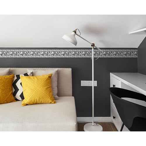 FLFK Mirror Border Peel and Stick - Black and White Wallpaper Borders Decal Trim Floral Pattern 4" x 240"