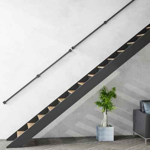 4FT Stair Railings Indoor, Black Iron Railings for Stairs, Industrial Handrail Wall Mounted, Hand Railing for Stairs Indoor 500lbs Load Capacity, Sturdy Stair Railing for Loft Porch Deck, 2 Sections