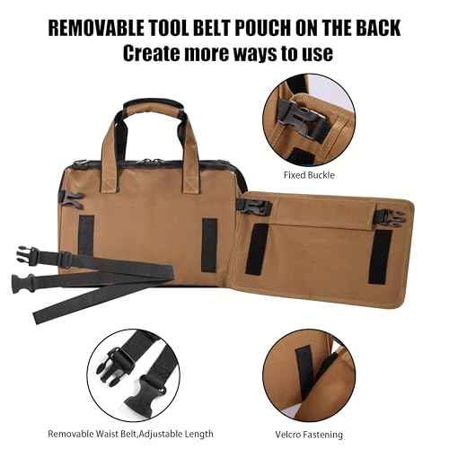 14 Inch Heavy Duty Tool Bag,22-Pocket Wide Mouth Soft Tool Box Organizer,Detachable Tool Belt Pouch with Adjustable Shoulder Strap and Waist Belt,Multifunction Carrying Toolbag for Men/Women