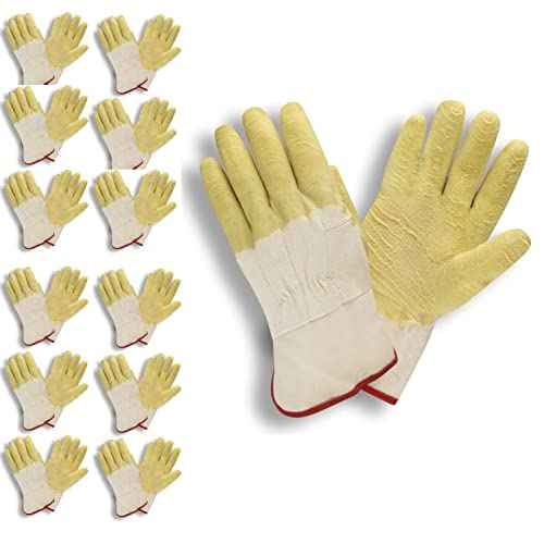 Cordova 5610 Economy Rubber Dipped Gloves, Canvas Lined, Crinkle Finish, Safety Cuff, Large, 12-Pack Bulk Latex Gloves