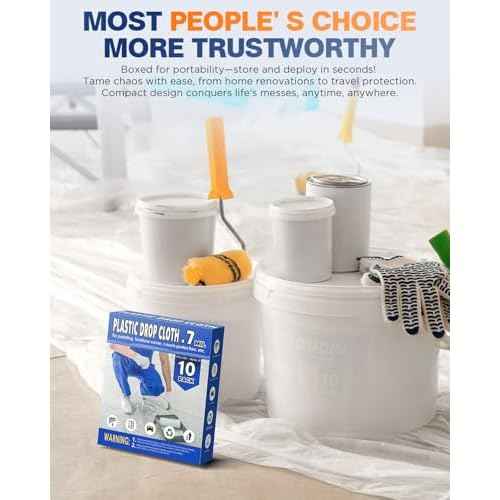 0.7 Mil Plastic Drop Cloths for Painting, 9x12 Ft Extra Large Painting Supplies, Plastic Sheet Dust Cover for Furniture, Floor, Couch Protector (10-Pack)
