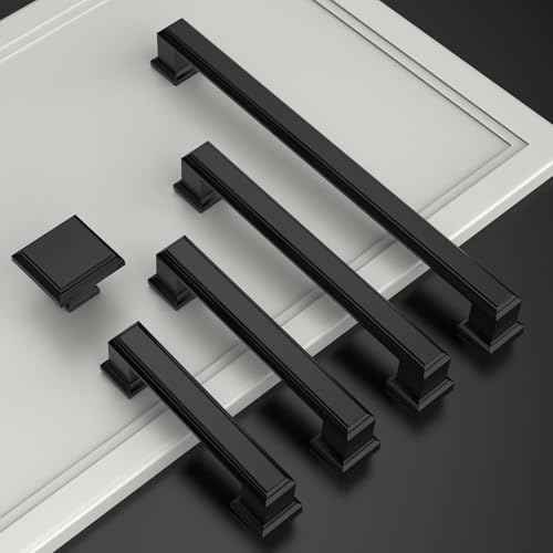 Amerdeco 10 Pack Matte Black Cabinet Pulls 6.3 Inch(160mm) Hole Center Gold Kitchen Cabinet Handles Cabinet Hardware for Bathroom Drawer Pulls ZH0001¡¦